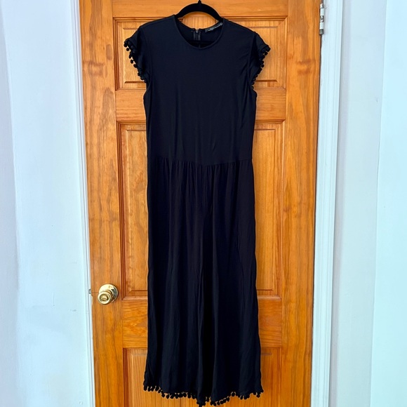 Zara black pompom cropped jumpsuit - Picture 3 of 7